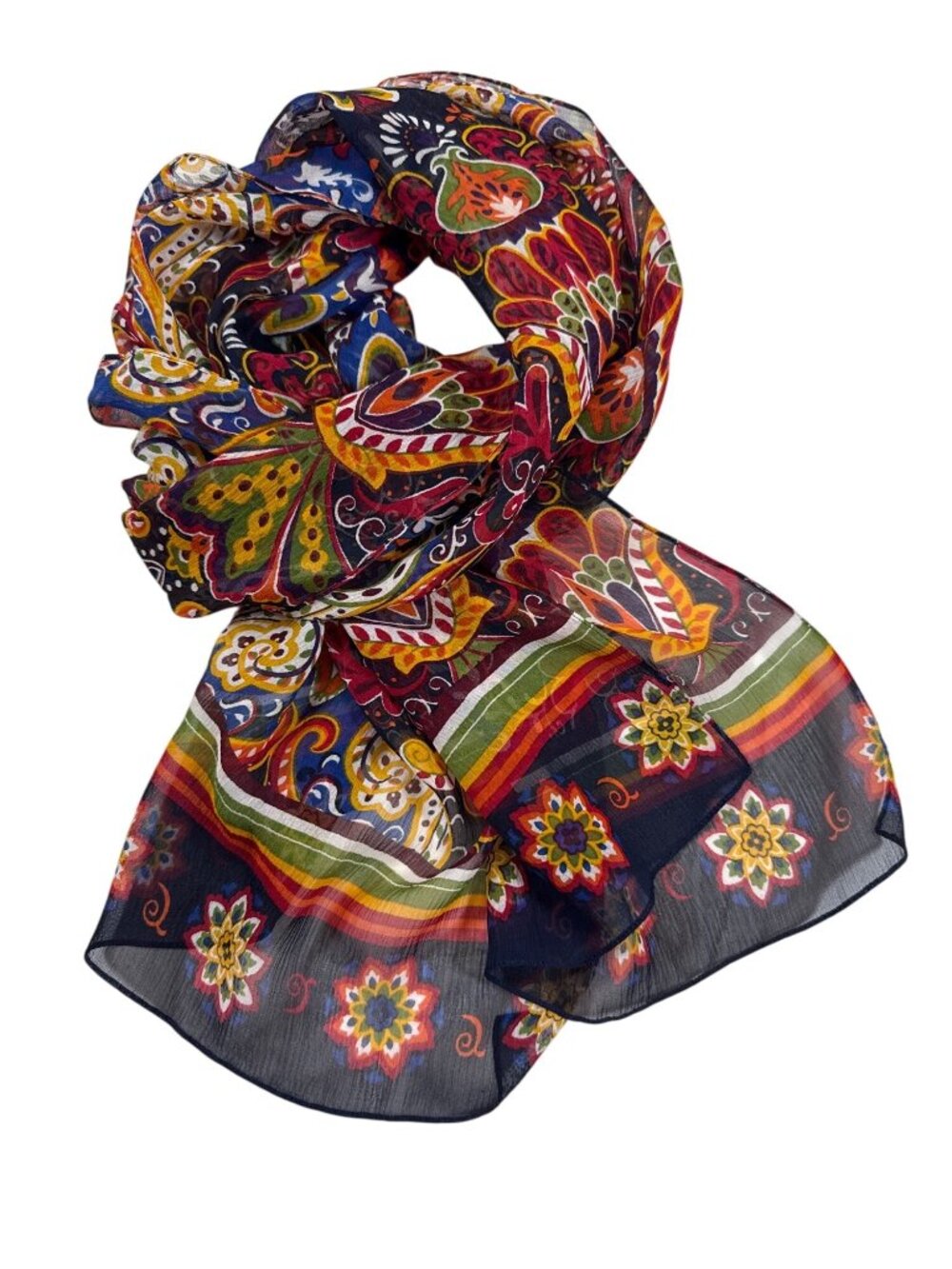 Multicolor Paisley & Floral Print Sheer Rectangular Scarf 64”x13" (CC1084)